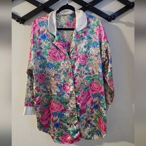 Victoria's Secret Vintage Floral Satin Lingerie Shirt M/L